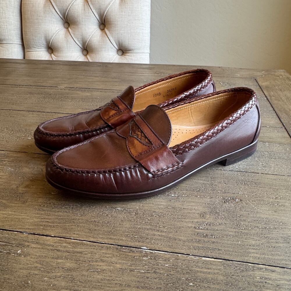 Allen Edmonds Brown Newcastle Men's Woven Leather Trimmed Penny Loafer 10.5